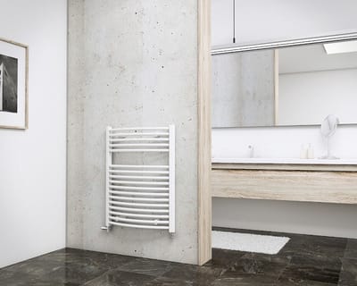 Schulte EP3577560 04 designradiator 60 x 77 cm München rond gebogen, 454 Watt, alpine-wit, radiator voor de badkamer