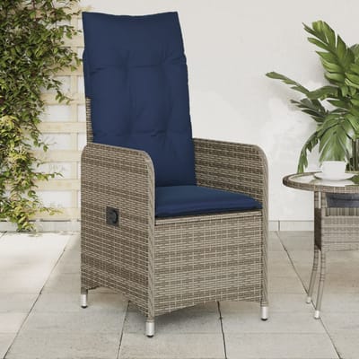 vidaXL - Tuinstoelen - 2 - st - verstelbaar - met - kussens - poly - rattan - grijs
