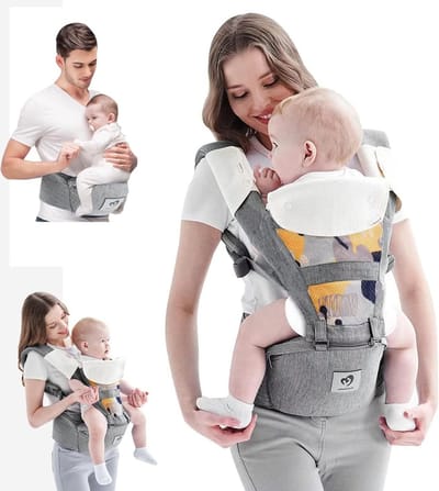 All-in-one Baby Carrier for Newborns and Toddlers - Adjustable Seat, 3 Carrying Positions (Grey) - 0-36 Months