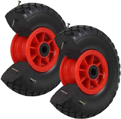 2x steekwagenwiel PU wiel 260x85 mm 3.00-4 75 mm gecentreerde naaf Ø 20 mm rood massief rubber steekwagen