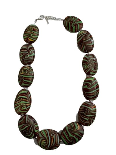 Petra's Sieradenwereld - Mooie ketting met Indonesische kermamiekkralen (1097)