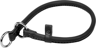 WAUDOG Soft Jerk-Choke Sliphalsband / Hondenhalsband - Leder - Zwart - S - Diameter: 8 mm - Nekomtrek: 25 - 32 cm (GELIEVE ALVORENS BESTELLEN OPMETEN)