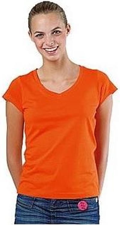 Sols T-shirt - oranje - V-hals - 100% katoen - slim fit - dames shirts - dameskleding 38