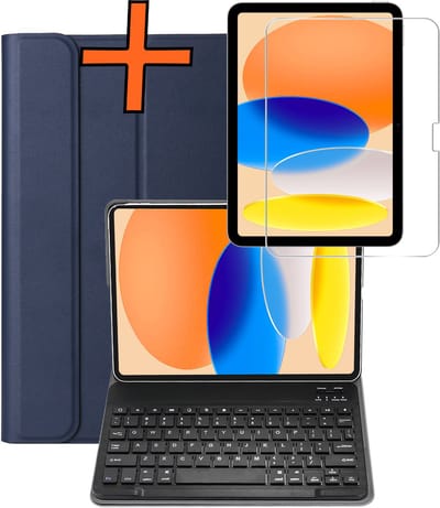 Hoesje - Geschikt voor Apple iPad A16/A18 (2025/2026) - 11 inch (11e & 12e generatie) - Met Screenprotector - Keyboard Book Cover - Toetsenbord Case - Hoes - Donkerblauw