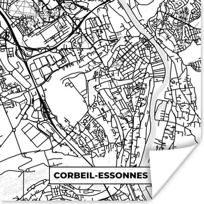 Poster Stadskaart - Corbeil-Essonnes - Plattegrond - Kaart - Frankrijk - Zwart wit - 100x100 cm XXL