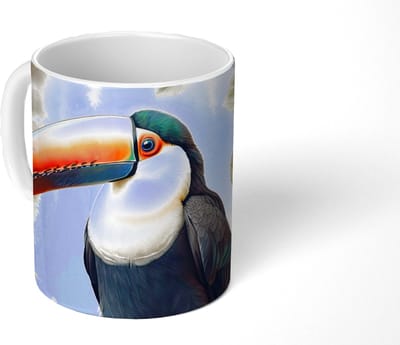 Mok - Koffiemok - Toekan - Vogel - Bloemen - Planten - Mokken - 350 ML - Beker - Koffiemokken - Theemok