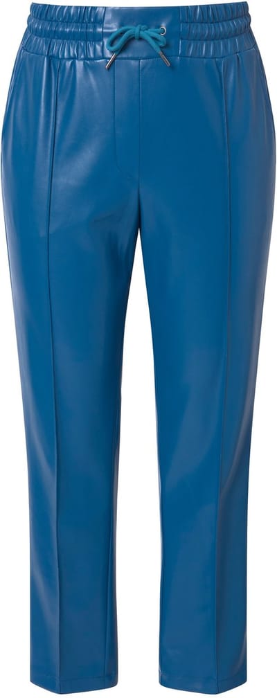 Ulla Popken - Dames - 7/8-broek leerlook plooien elastische tailleband - Petrolblauw - Maat 46