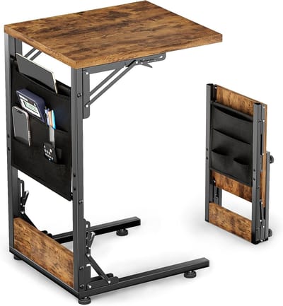 C-vormige bijzettafel - Slaapkamer tafel - Ruimtebesparend werken - Inklapbaar ontwerp - 30 x 40 x 64.5cm - Bruin