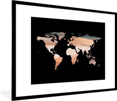 Poster in lijst - Fotolijst 80x60 cm - Posters - Wereldkaart - Kleuren - Zwart - Posterlijst zwart - Decoratie - Wanddecoratie woonkamer - Muurdecoratie slaapkamer