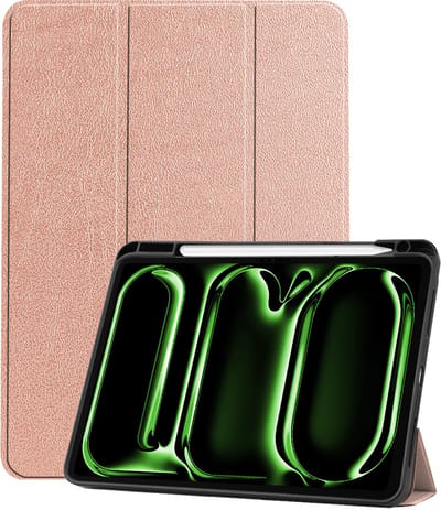 Hoesje Geschikt voor Apple iPad Pro (2024/2025) - 11 inch - Dun & Stevig - Trifold Bookcase - Hard Cover Case - Met Uitsparing Geschikt voor Apple Pencil - Hardcover Book - Tablet Hoes - Rosé goud