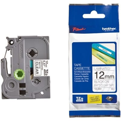Labeltape Brother TZe, TZ TZe-M31 PET Tapekleur: Transparant (mat) Tekstkleur:Zwart 12 mm 8 m