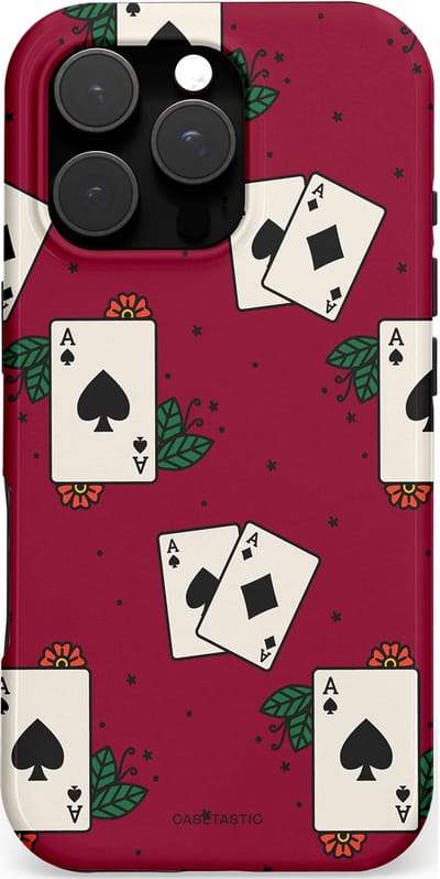 Casetastic hoesje geschikt voor Apple iPhone 16 Pro - MagSafe - Dubbellaagse bescherming - Casino Aas - Fashion Case - Bordeaux Lichtgrijs Crème Zwart