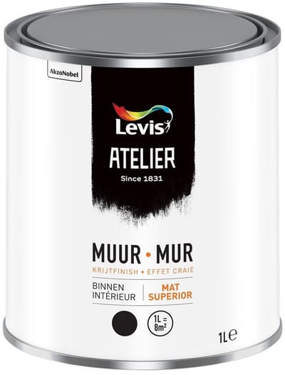 Levis Atelier Mur Binnen Krijt Effect - Kalkmatte watergedragen binnen muurverf - Superieure dekkracht - 1 L - Eierschaal 1140
