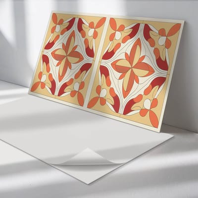 Wallfluent Vinyl Wandpaneel - Abstract bloemenpatroon Zelfklevende Wandbekleding - 100 cm x 50 cm - Rood Vinyl Wandpaneel - 1 stuk - Rechthoekig Wandbekleding Vinyl - Patroon Wandpaneel - Wandpaneel PVC - Wandpaneel Keuken en Badkamer