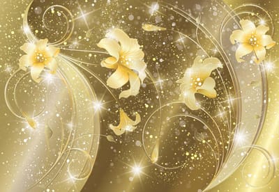 Fotobehang Floral Abstract Gold Yellow | PANORAMIC - 250cm x 104cm | 130g/m2 Vlies