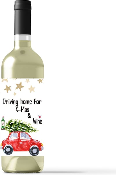Wijnetiket - Kerst - Driving home for Christmas and Wine - Kerstcadeau - Relatiegeschenk - Zelf maken - DIY - Wijnlabel - A6 formaat
