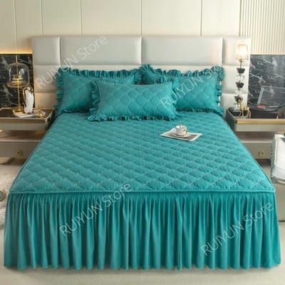 Stevig Katoen Gewatteerd Verdikt Bedrok Antislip Matrashoes Beschermer Beddeken Beddengoed Ruche Bedrok voor Enkel Dubbel Bed 1pc Skirt 120x200cm blue