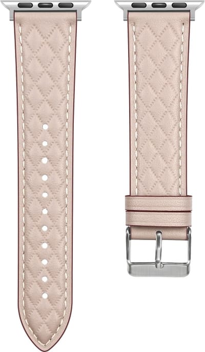 Leren bandje - geschikt voor Apple Watch 1/2/3/4/5/6/7/8/9/10/11/ SE (1,2,3) met maat 38 mm / 40 mm / 41 mm en 42 mm (Watch 10/11) - zacht roze
