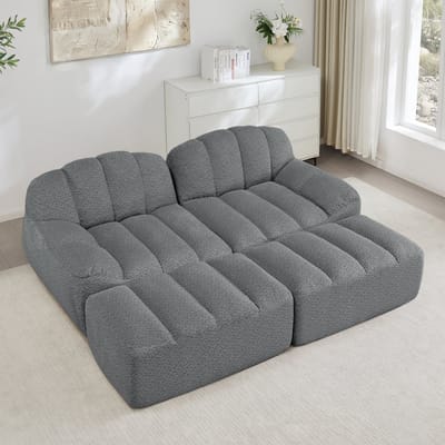 MODENUIT Hoekbank 2-Zits - Modulair Met Ottomans En Antislip Modules - Voor Woonkamer En Appartement - Fleece Grijs