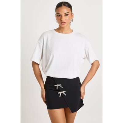 boohoo Dames Bengaline mini-rok met diamante strikdetail | Black | Maat: 14