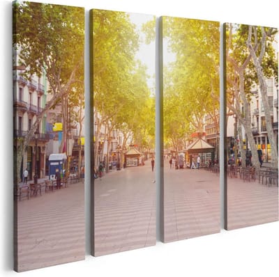 Artaza Canvas Schilderij Vierluik De Ramblas Straat in Barcelona - 80x60 - Foto Op Canvas - Canvas Print
