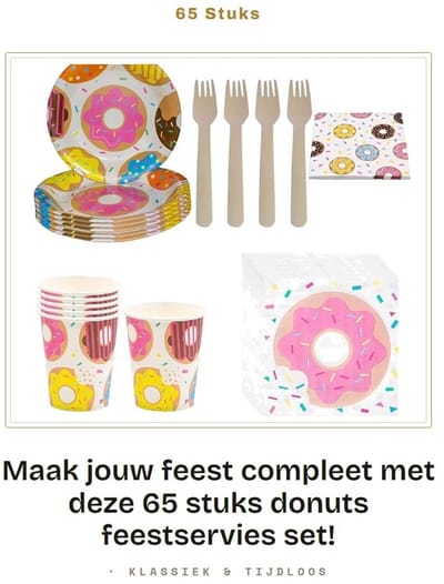 Dailygoods- Donuts Feestservies 65 Stuks - Papieren Borden - Servetten - Bekers - Verjaardag - Babyshower - Milieuvriendelijk