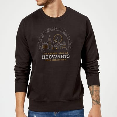 Harry Potter I'd Rather Stay At Hogwarts kersttrui - Zwart - M
