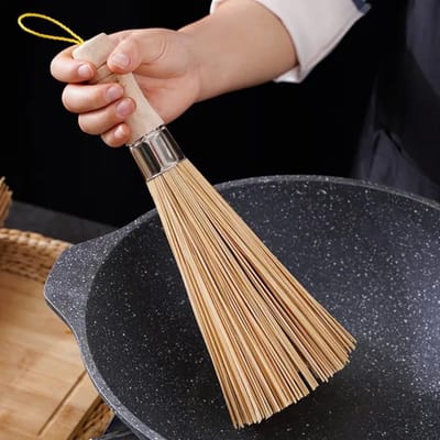 Bamboe Wok Reinigingsborstel - 24 CM – Duurzaam - Afwasborstel - Wok Pan Borstel - Biologisch - Schoonmaakborstel - Keukenborstel - Bamboo - Koekenpan Reinigen
