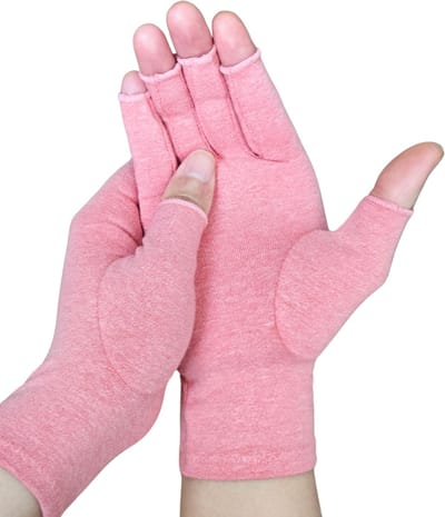KANGKA® Reuma Compressie Handschoenen met Open Vingertoppen Maat S - Roze Kleur - Vingerloze Handschoenen - Thuiswerk Handschoen