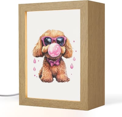 Nachtlampje 15x20 cm - Kinder lampje - Hond - Roze - Kauwgom - Tafellamp kinderkamer - Slaapkamer lamp - Bedlamp kinderen - Kinderlampje stopcontact - Wandlamp babykamer - Nachtlampjes