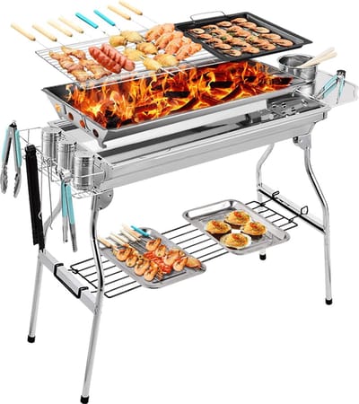 Barbecue En Frituren Dual-Purpose Barbecuegrill | Draagbare Houtskoolgrill Voor Buiten | Geschikt Voor 5-10 Personen Wandelen Picknick Kamperen Barbecuefeest
