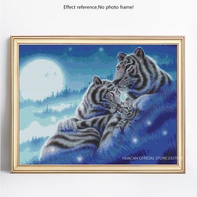 5D bricolage diamant broderie Animal tigre diamant mosaïque point de croix complet rond strass photo 20X30 gray