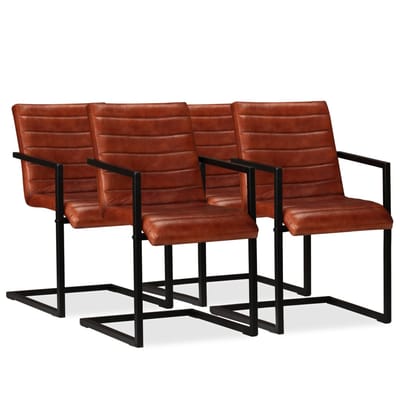 vidaXL - Eetkamerstoelen - 4 - st - echt - leer - bruin