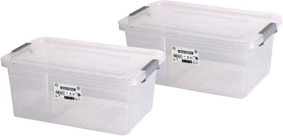 Urban Living Opberg box - 2x - 20 liter - 32 x 48 x 19 cm - deksel en clips - waterdicht - tuin/schuur/kast