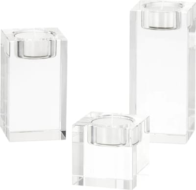 QUVIO Waxinelichthouder - Set van 3 - Glas - Voor binnen - Kandelaar - Kaarsenhouder - Glazen kaarsenhouders - Waxinelicht houder - theelichthouder - Waxinelichtjes - Rechthoek - Sfeerlichtjes