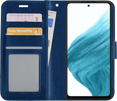 Hoesje - Met Pasjeshouder - Geschikt voor Samsung Galaxy A53 - Luxe Bookcase Portemonee - Flip Case - Kunstleer Book Case - Flipcase - Book Cover - Walletcase - Portemonneehoes - Donkerblauw