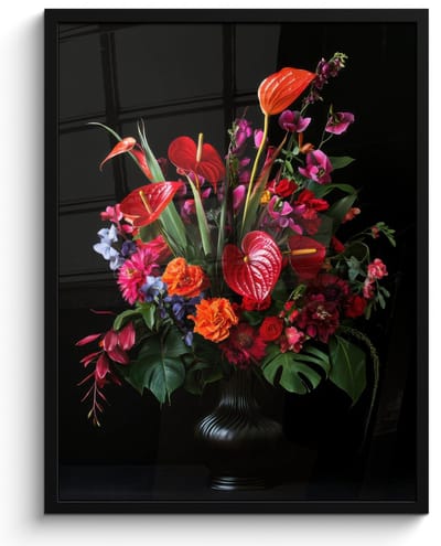 Poster in lijst - Fotolijst 50x70 cm - Posters - Bloemen - Boeket - Sierlijk - Posterlijst zwart - Decoratie - Wanddecoratie woonkamer - Muurdecoratie slaapkamer