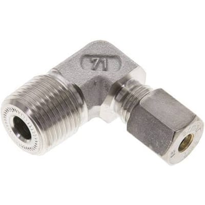 1/2'' NPT Buitendraad x 6S RVS L-Knelfitting 90 graden 630 Bar DIN 2353 - FL2E-MO-ST-012N-06-S