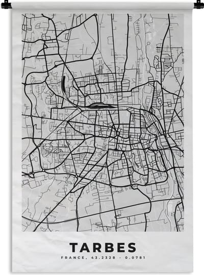 Wandkleed - Wanddoek - Frankrijk - Plattegrond - Kaart - Tarbes - Stadskaart - 120x180 cm - Wandtapijt