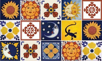 Plaktegels - Zelfklevende Tegels - 15x15 cm - Ulticool - Decoratie Sticker Tegels - Zon Mexicaans Gekko Mexico - 15 stuks - Meubelfolie Vierkant Folie Keukenkast - Plakfolie Tegelstickers Decoratiefolie - Badkamer - Keuken