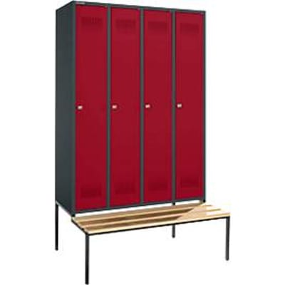 Schäfer Shop Genius Kledinglocker met zitbank, 4 compartimenten, cilinderslot, antraciet/rood