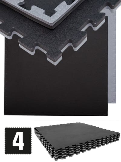 Gym Mat: 3.2sqm Profi Fitness Mat Dikte 2cm - Set van 4 Training Matten 90x90cm - Vloer Bescherming Mat voor Fitnessapparatuur - Gewichten Halter Dumbbell Treadmill - Judo Tatami MMA Mat