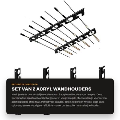 Dailygoods- Wandhouders Set van 2 - Acryl Hengelrekken - Plafondhouder - Muurhouder - Eenvoudige Montage - Voor 8 Hengels - Hengelrek