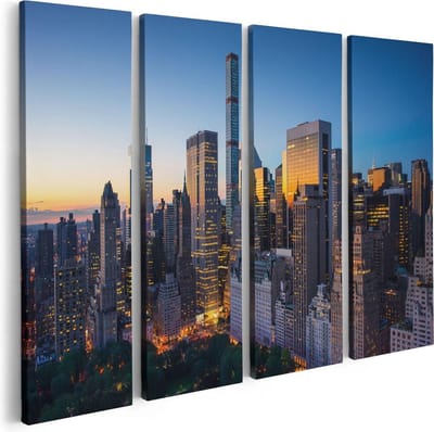 Artaza Canvas Schilderij Vierluik New York Bij Zonsopgang - 80x60 - Foto Op Canvas - Canvas Print