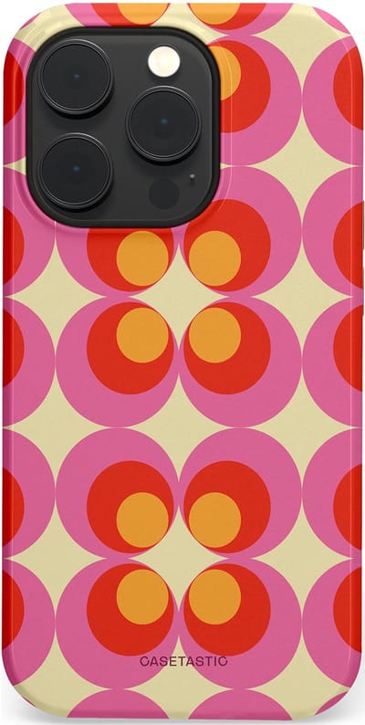 Casetastic hoesje geschikt voor Apple iPhone 14 Pro - MagSafe - Dubbellaagse bescherming - Circle boogie - Fashion Case - Roze Rood Zand Okergeel