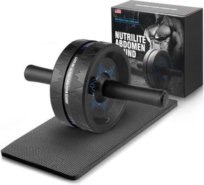 Roller Wheel - 30 cm x 16,5 cm - Zwart - Met kniekussen - Buikspiertrainingsapparaat - Voor romp- en buikkrachttraining - Oefenwielen