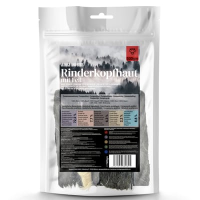 500gGeorge & Bob's runderhoofdhuid met vacht hondensnacks