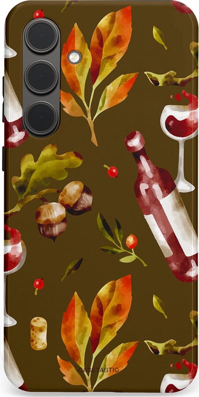 Casetastic Hoesje Geschikt voor Samsung S24 Plus - Stijlvolle Beschermende Duo-layer Case - Rode Wijn Bladeren