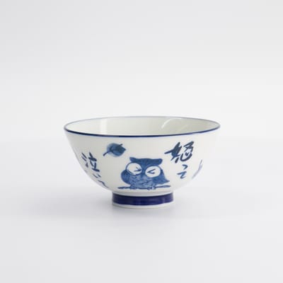 Tokyo Design Studio – Kawaii Rijstkom – Uil – 300 ml – 11.3 x 5.8 cm – Blauw/Wit