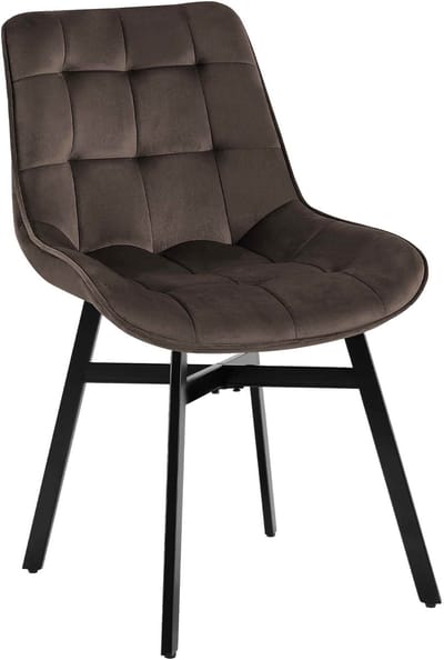 CLP Colby Eetkamerstoel - met leuning - keukenstoel - met zwart metalen frame - max. belasting 140 kg - Fluweel/bruin